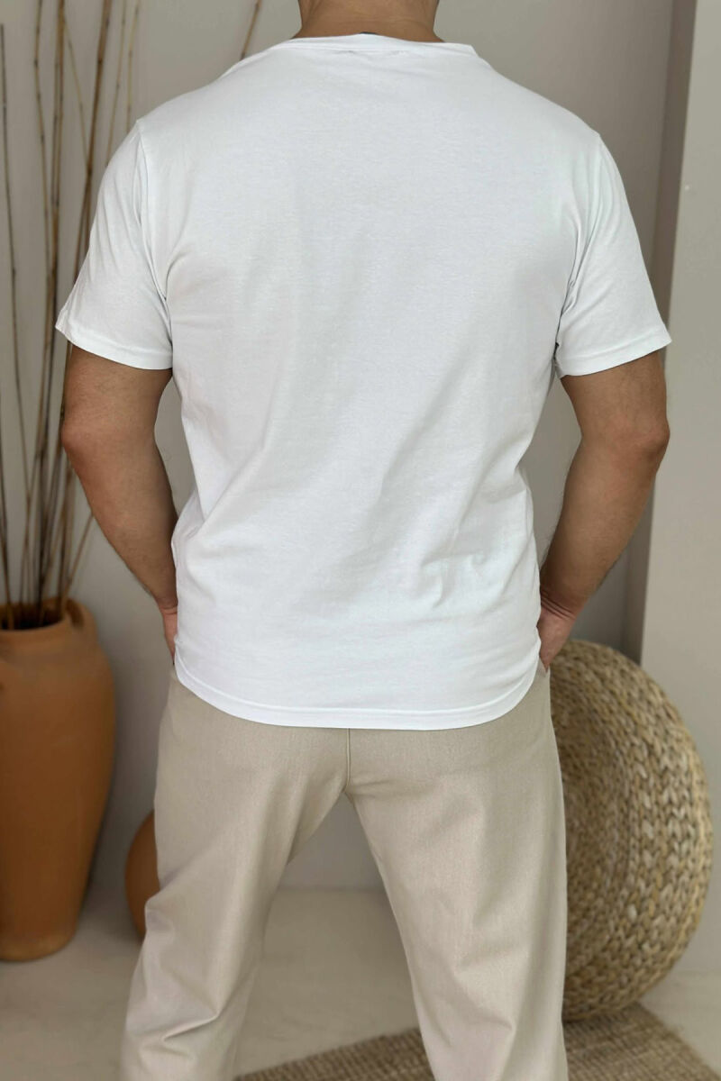 SIMPLE DETAIL ONE COLOR MEN T-SHIRT WHITE-E BARDHE - 3