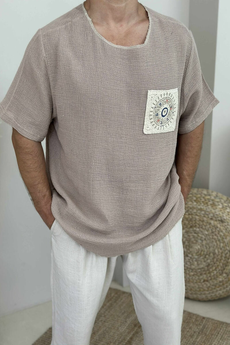 SIMPLE DETAILED MEN T-SHIRT BEIGE/BEZHE - 3