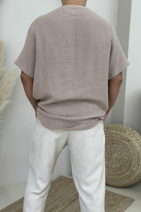 SIMPLE DETAILED MEN T-SHIRT BEIGE/BEZHE - 4