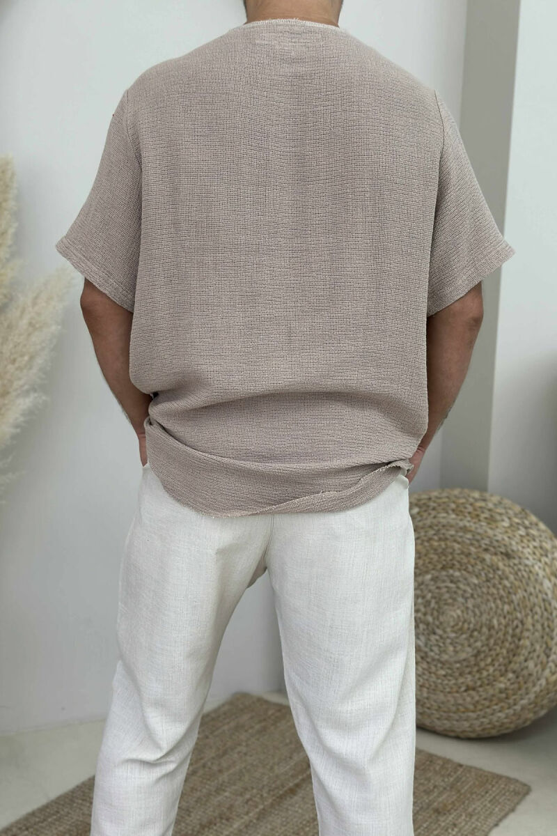 SIMPLE DETAILED MEN T-SHIRT BEIGE/BEZHE - 4