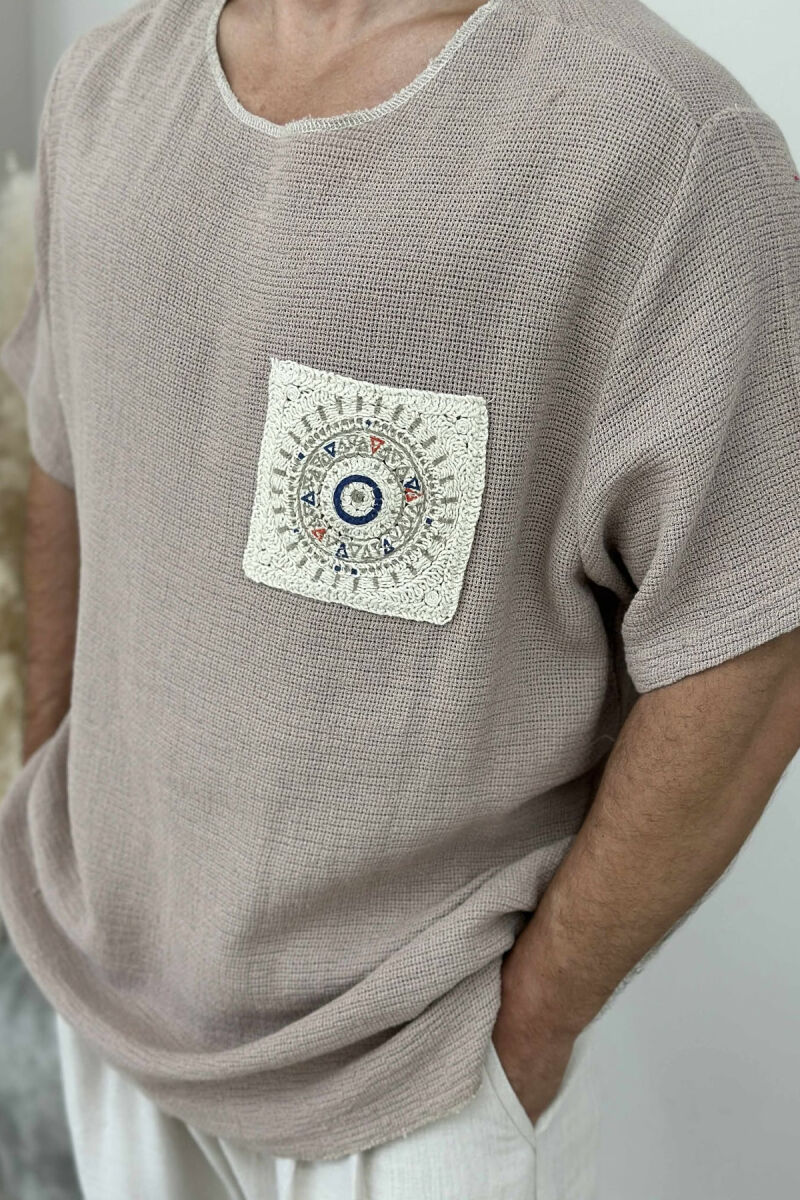 SIMPLE DETAILED MEN T-SHIRT BEIGE/BEZHE - 2