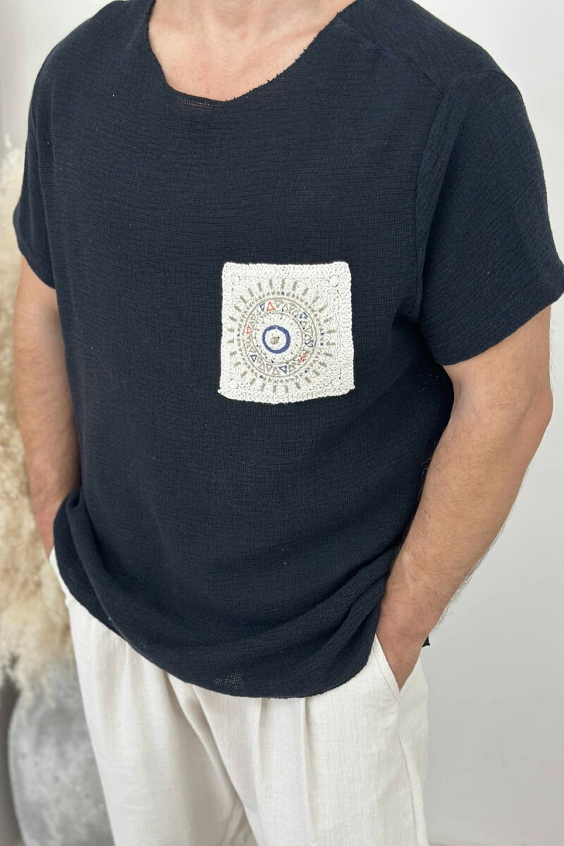 SIMPLE DETAILED MEN T-SHIRT BLACK/ E ZEZE - 2
