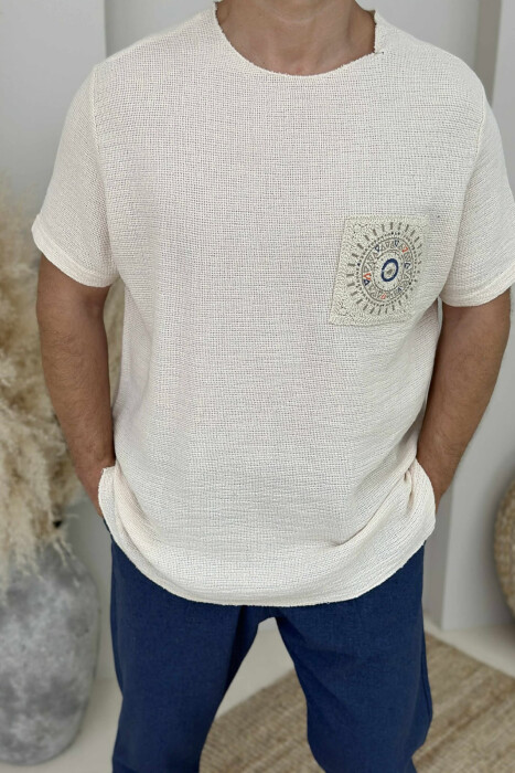 SIMPLE DETAILED MEN T-SHIRT LIGHT BEIGE/BZHZB - 3