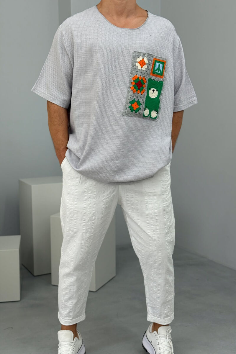 SIMPLE DETAILED MEN T-SHIRT LIGHT GREY/GZ - 1