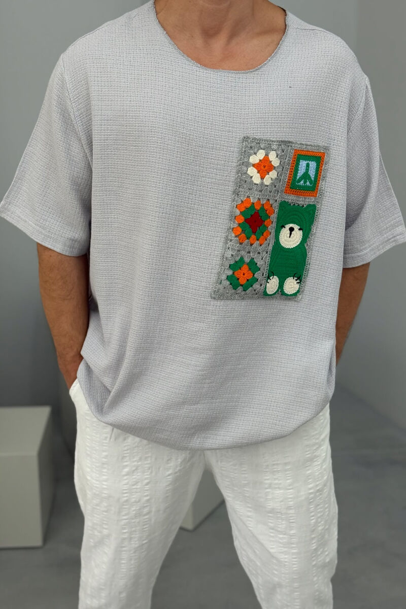 SIMPLE DETAILED MEN T-SHIRT LIGHT GREY/GZ - 2