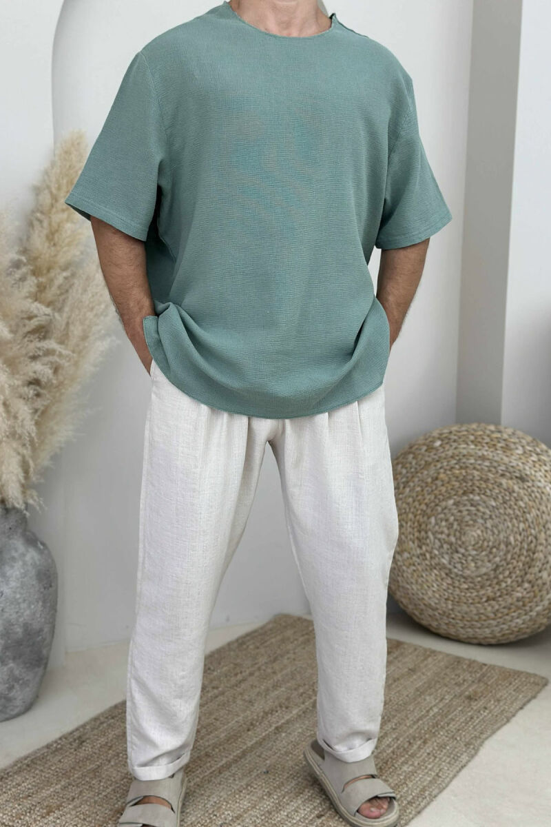 SIMPLE DETAILED MEN T-SHIRT MINT/MENTE - 1