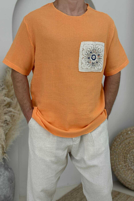 SIMPLE DETAILED MEN T-SHIRT ORANGE/PORTOKALLI - 1