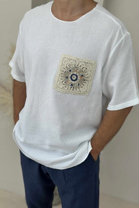SIMPLE DETAILED MEN T-SHIRT WHITE-E BARDHE - 2
