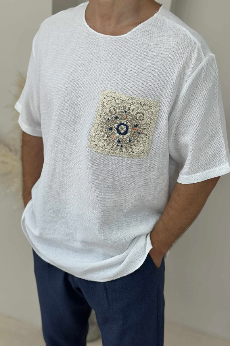 SIMPLE DETAILED MEN T-SHIRT WHITE-E BARDHE - 2