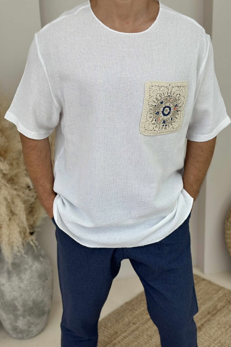 SIMPLE DETAILED MEN T-SHIRT WHITE-E BARDHE - 3