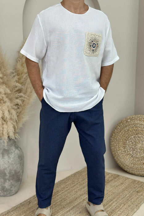 SIMPLE DETAILED MEN T-SHIRT WHITE-E BARDHE 
