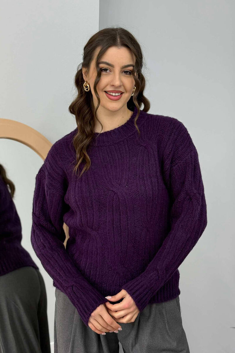 SIMPLE DETAILS KNITTED ROUND NECK WOMEN SWEATER PURPLE/LEJLA - 1