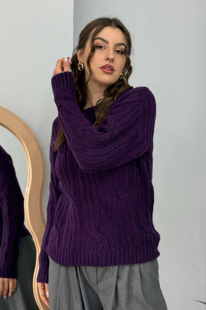 SIMPLE DETAILS KNITTED ROUND NECK WOMEN SWEATER PURPLE/LEJLA - 2