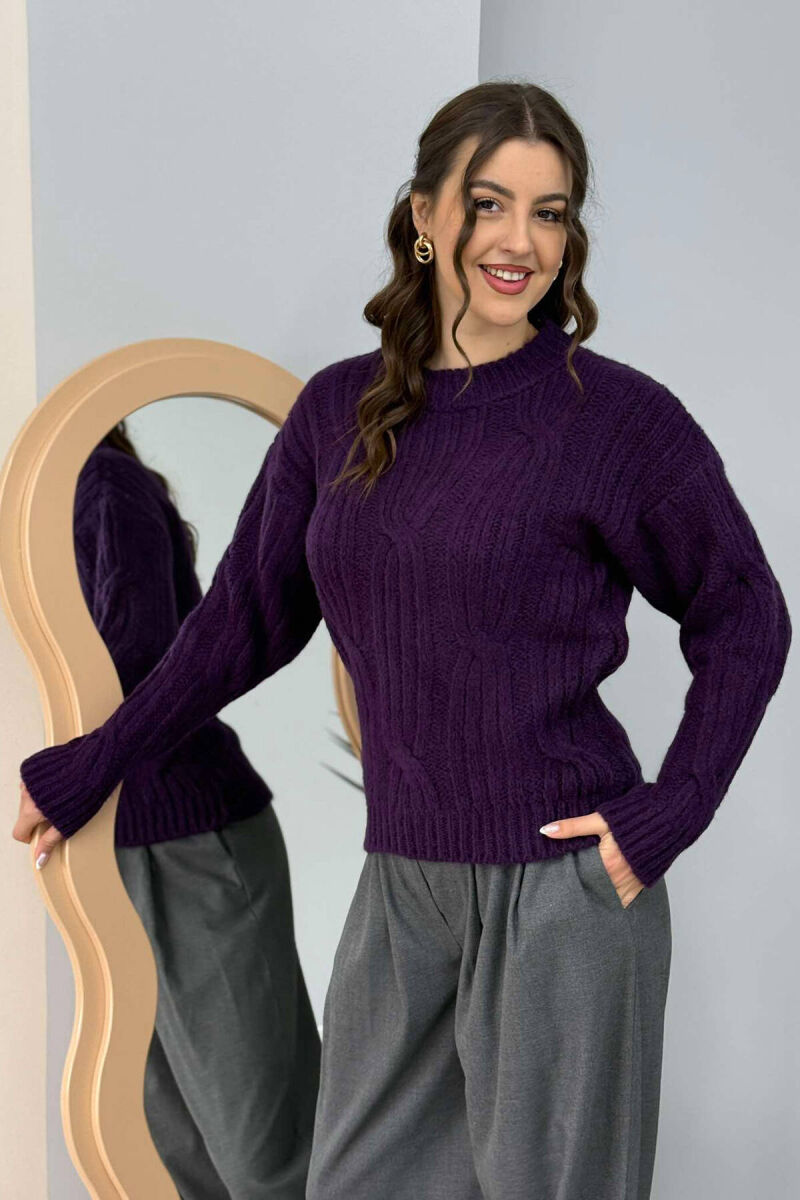 SIMPLE DETAILS KNITTED ROUND NECK WOMEN SWEATER PURPLE/LEJLA - 3