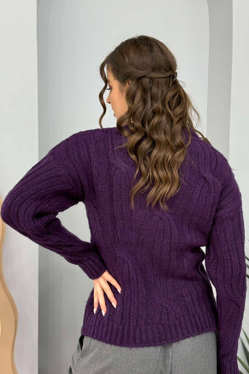 SIMPLE DETAILS KNITTED ROUND NECK WOMEN SWEATER PURPLE/LEJLA - 4