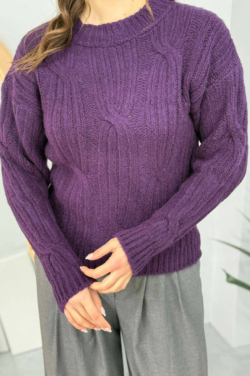 SIMPLE DETAILS KNITTED ROUND NECK WOMEN SWEATER PURPLE/LEJLA - 5