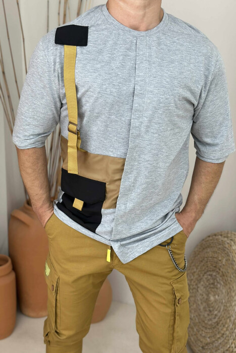 SIMPLE DETAILS ROUND NECK MEN T-SHIRT GREY/GRI - 3