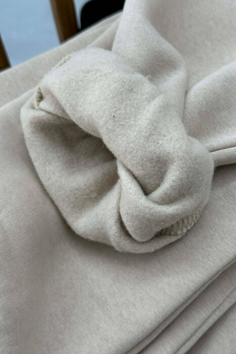 SIMPLE ELASTIC WAIST LACINGS FLUFFY WOMEN JOGGERS BEIGE/BEZHE - 3