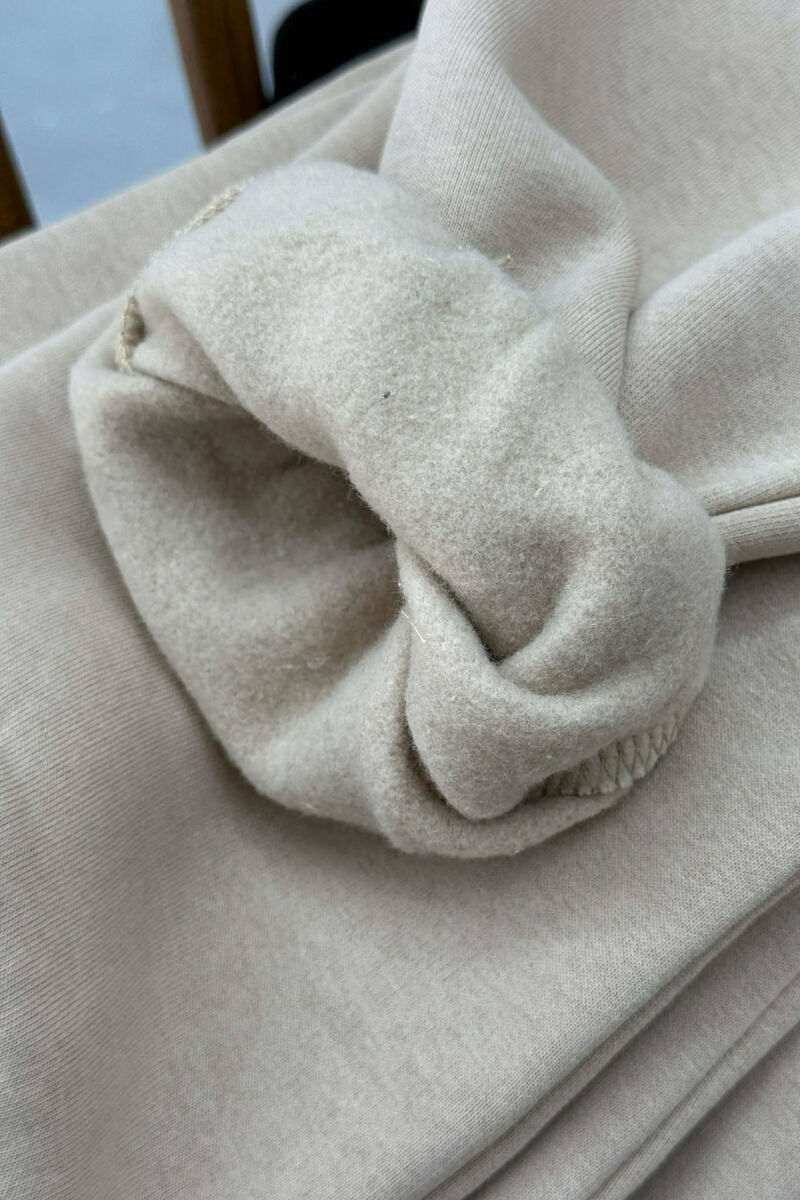 SIMPLE ELASTIC WAIST LACINGS FLUFFY WOMEN JOGGERS BEIGE/BEZHE - 3