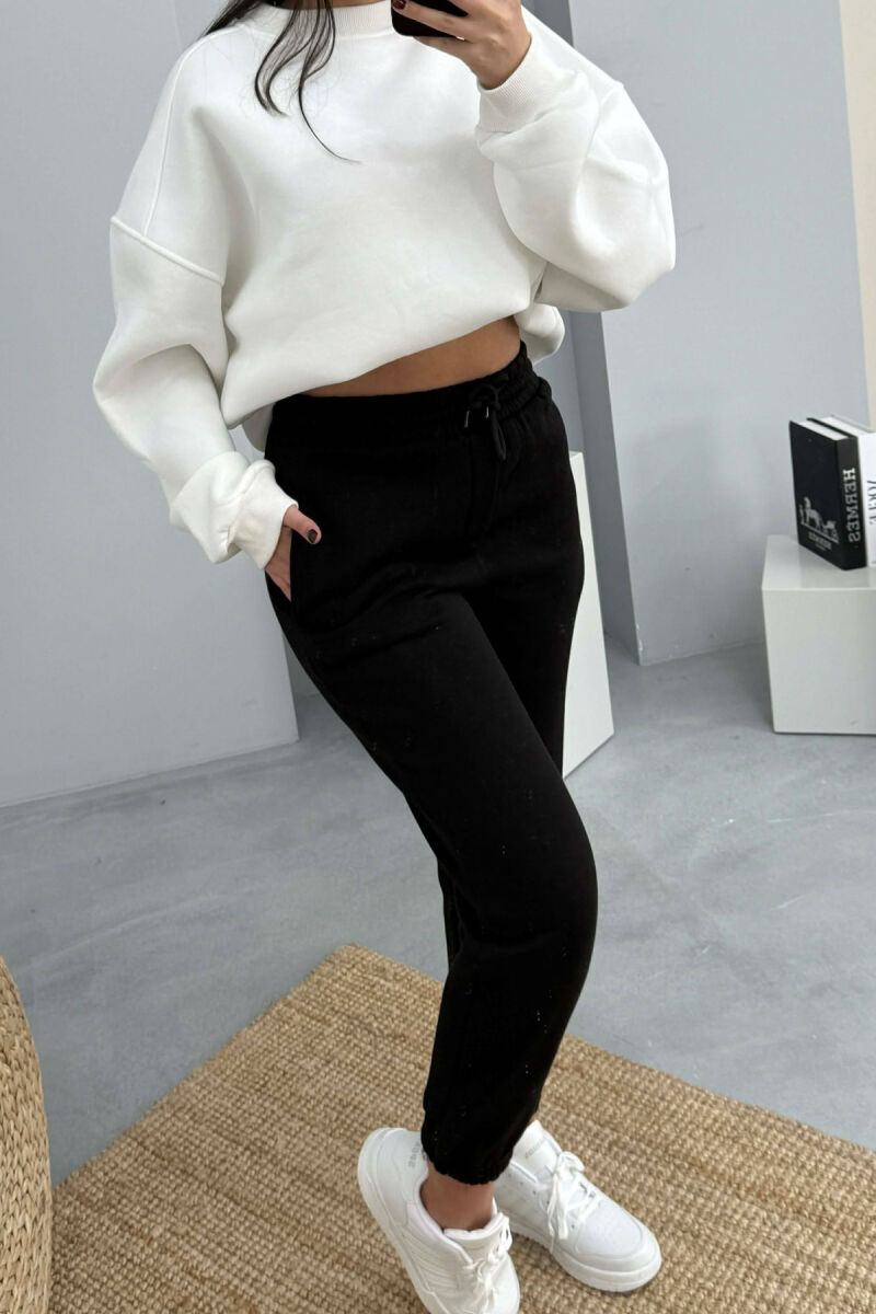 SIMPLE ELASTIC WAIST LACINGS FLUFFY WOMEN JOGGERS BLACK/ E ZEZE - 2