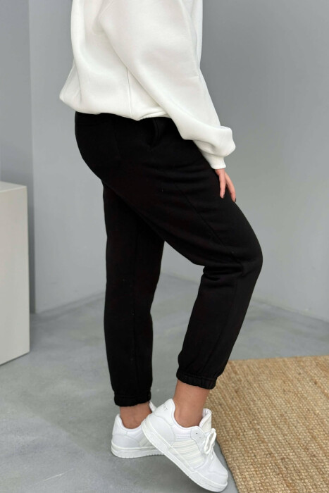 SIMPLE ELASTIC WAIST LACINGS FLUFFY WOMEN JOGGERS BLACK/ E ZEZE - 4