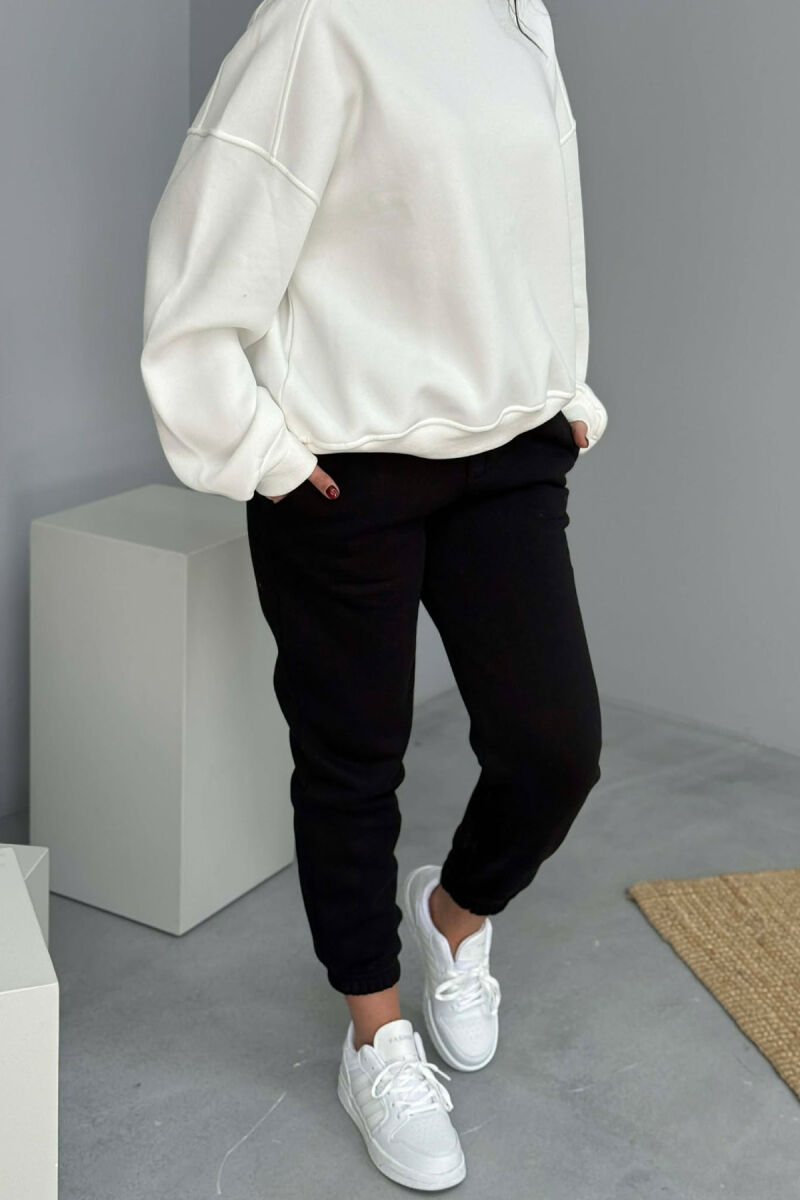 SIMPLE ELASTIC WAIST LACINGS FLUFFY WOMEN JOGGERS BLACK/ E ZEZE - 5