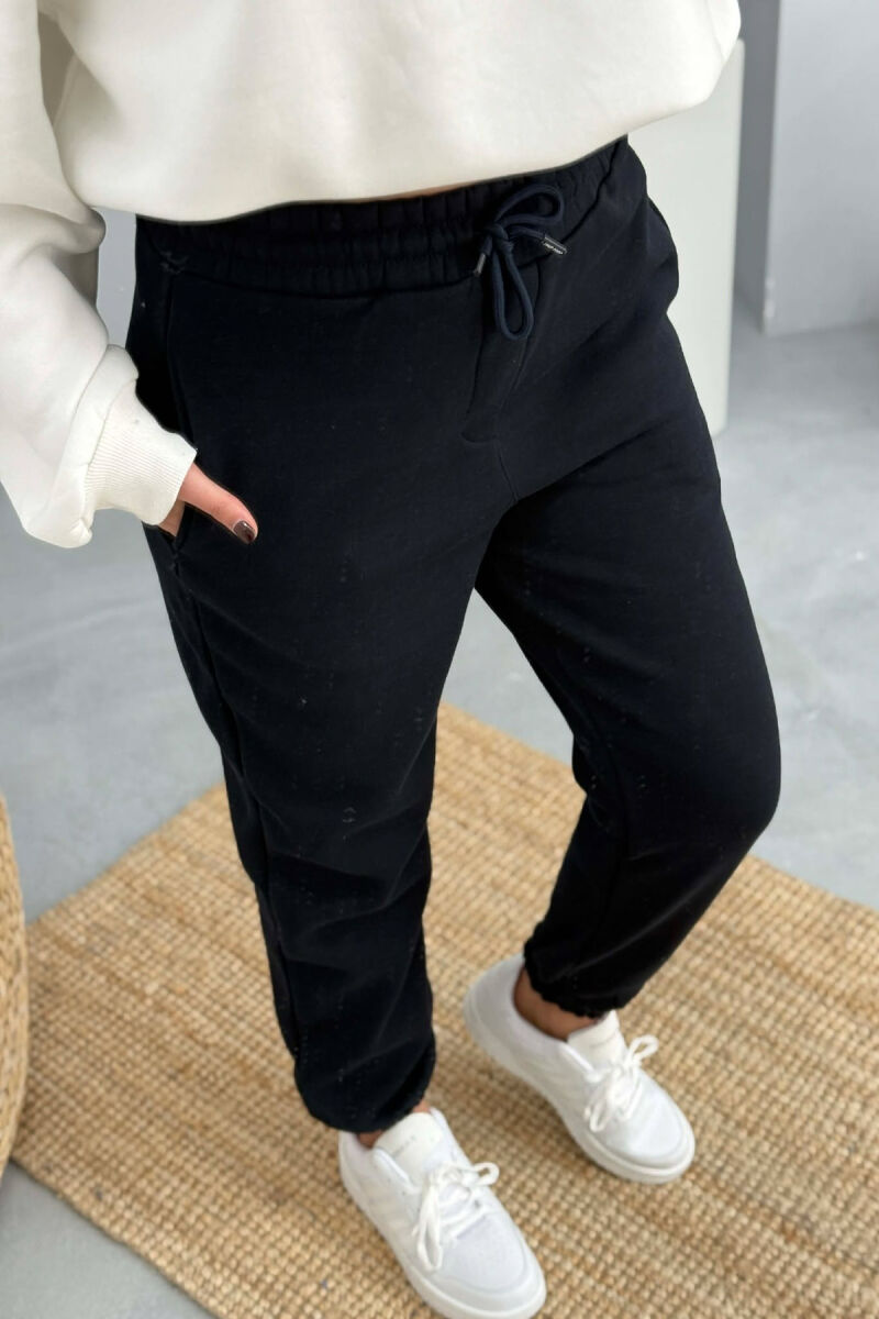 SIMPLE ELASTIC WAIST LACINGS FLUFFY WOMEN JOGGERS DARK BLUE/BEE - 3