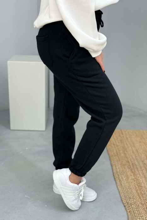 SIMPLE ELASTIC WAIST LACINGS FLUFFY WOMEN JOGGERS DARK BLUE/BEE - 4