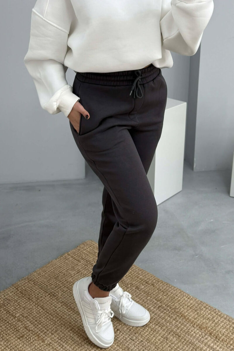 SIMPLE ELASTIC WAIST LACINGS FLUFFY WOMEN JOGGERS DARK GREY/GEE - 2