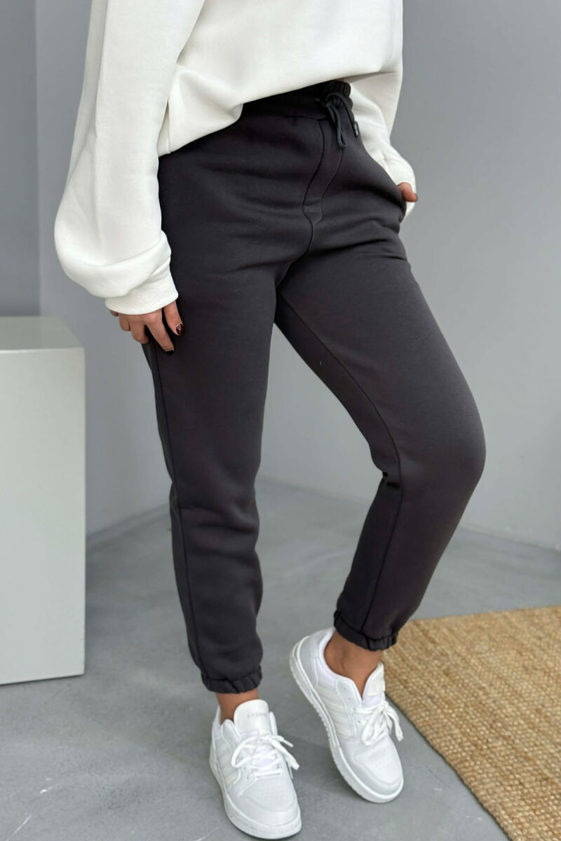 SIMPLE ELASTIC WAIST LACINGS FLUFFY WOMEN JOGGERS DARK GREY/GEE - 3