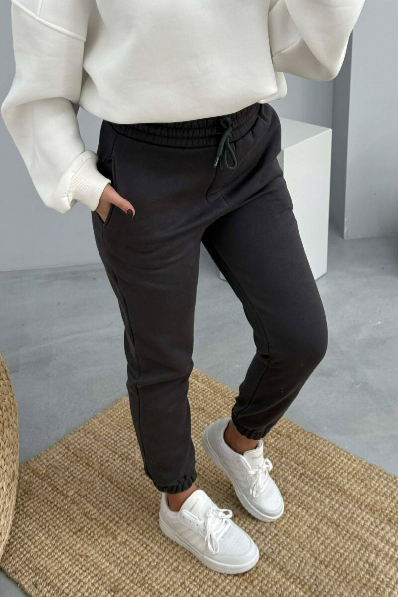 SIMPLE ELASTIC WAIST LACINGS FLUFFY WOMEN JOGGERS DARK GREY/GEE - 4
