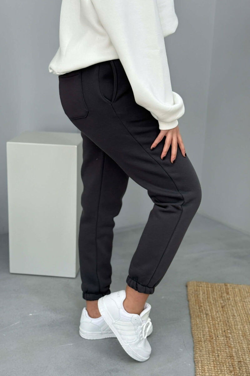 SIMPLE ELASTIC WAIST LACINGS FLUFFY WOMEN JOGGERS DARK GREY/GEE - 5