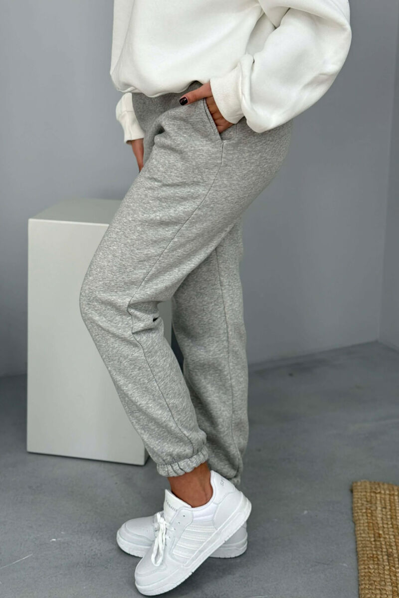 SIMPLE ELASTIC WAIST LACINGS FLUFFY WOMEN JOGGERS LIGHT GREY/GZ - 2
