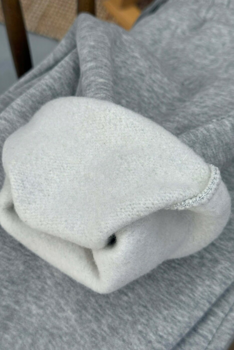 SIMPLE ELASTIC WAIST LACINGS FLUFFY WOMEN JOGGERS LIGHT GREY/GZ - 3