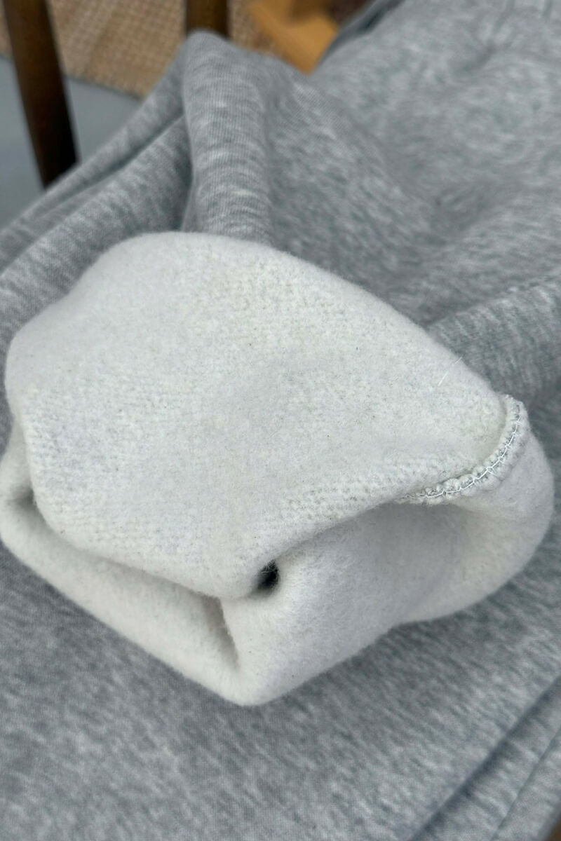 SIMPLE ELASTIC WAIST LACINGS FLUFFY WOMEN JOGGERS LIGHT GREY/GZ - 3