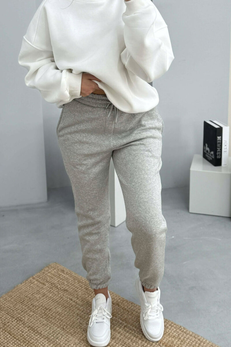 SIMPLE ELASTIC WAIST LACINGS FLUFFY WOMEN JOGGERS LIGHT GREY/GZ - 4