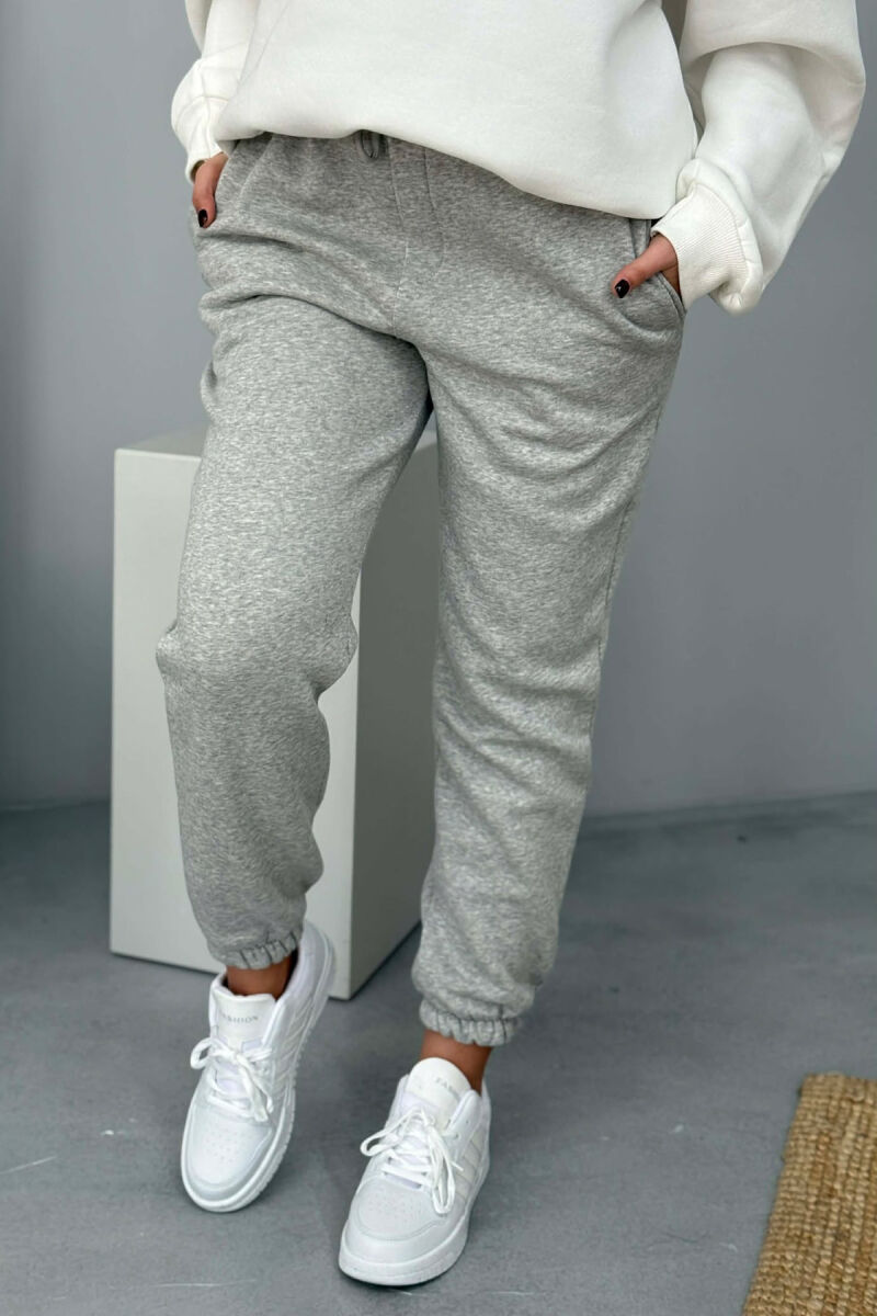 SIMPLE ELASTIC WAIST LACINGS FLUFFY WOMEN JOGGERS LIGHT GREY/GZ - 6