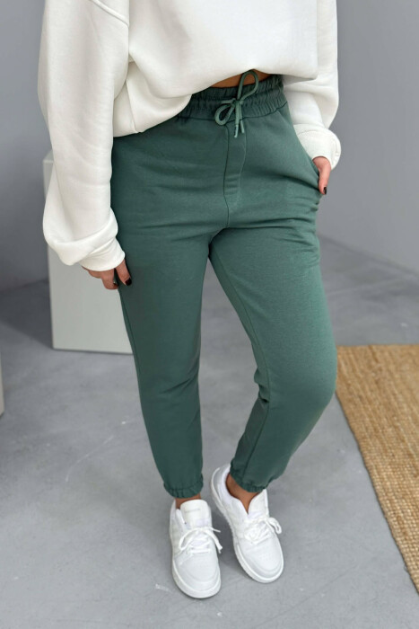 SIMPLE ELASTIC WAIST LACINGS FLUFFY WOMEN JOGGERS MINT/MENTE - 2