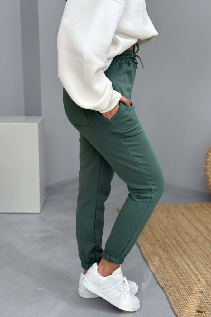 SIMPLE ELASTIC WAIST LACINGS FLUFFY WOMEN JOGGERS MINT/MENTE - 3