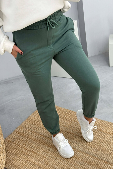 SIMPLE ELASTIC WAIST LACINGS FLUFFY WOMEN JOGGERS MINT/MENTE - 4