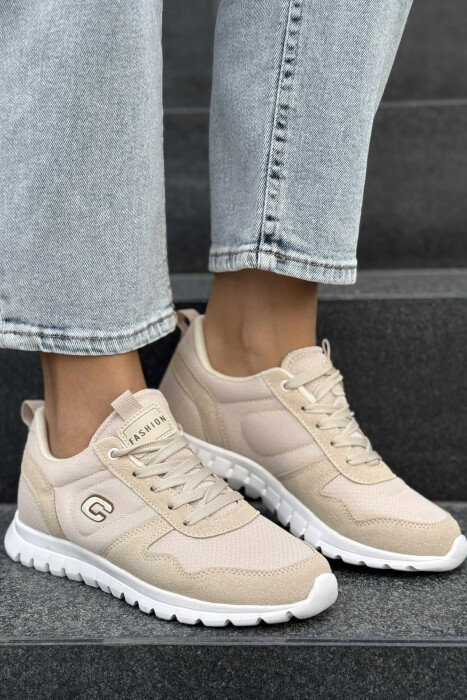 SIMPLE EVERYDAY ONE COLOR WOMEN SNEAKERS BEIGE/BEZHE - 