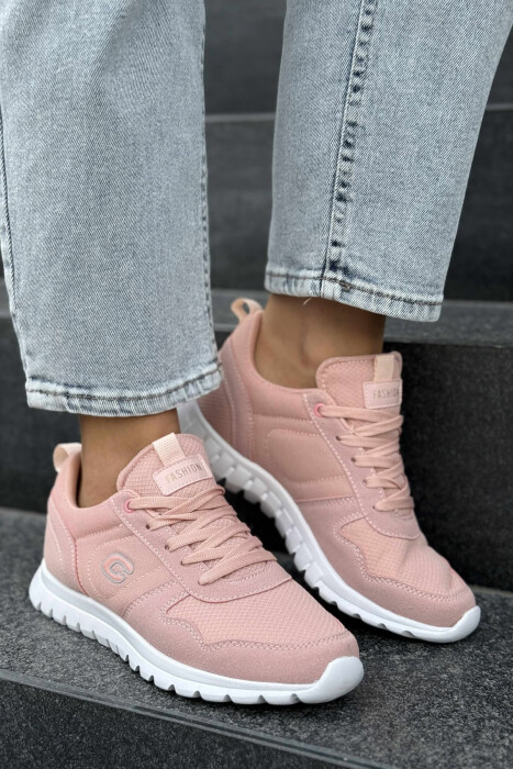 SIMPLE EVERYDAY ONE COLOR WOMEN SNEAKERS POWDER/PUDER - KLAUDIO FASHION
