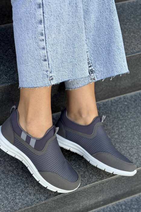 SIMPLE EVERYDAY SLIP ON WOMEN SNEAKERS DARK GREY/GEE - KLAUDIO FASHION