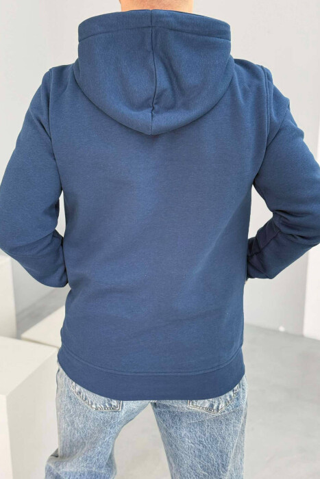 SIMPLE FLUFFY MEN HOODIE IN BLUE COLOR - 2