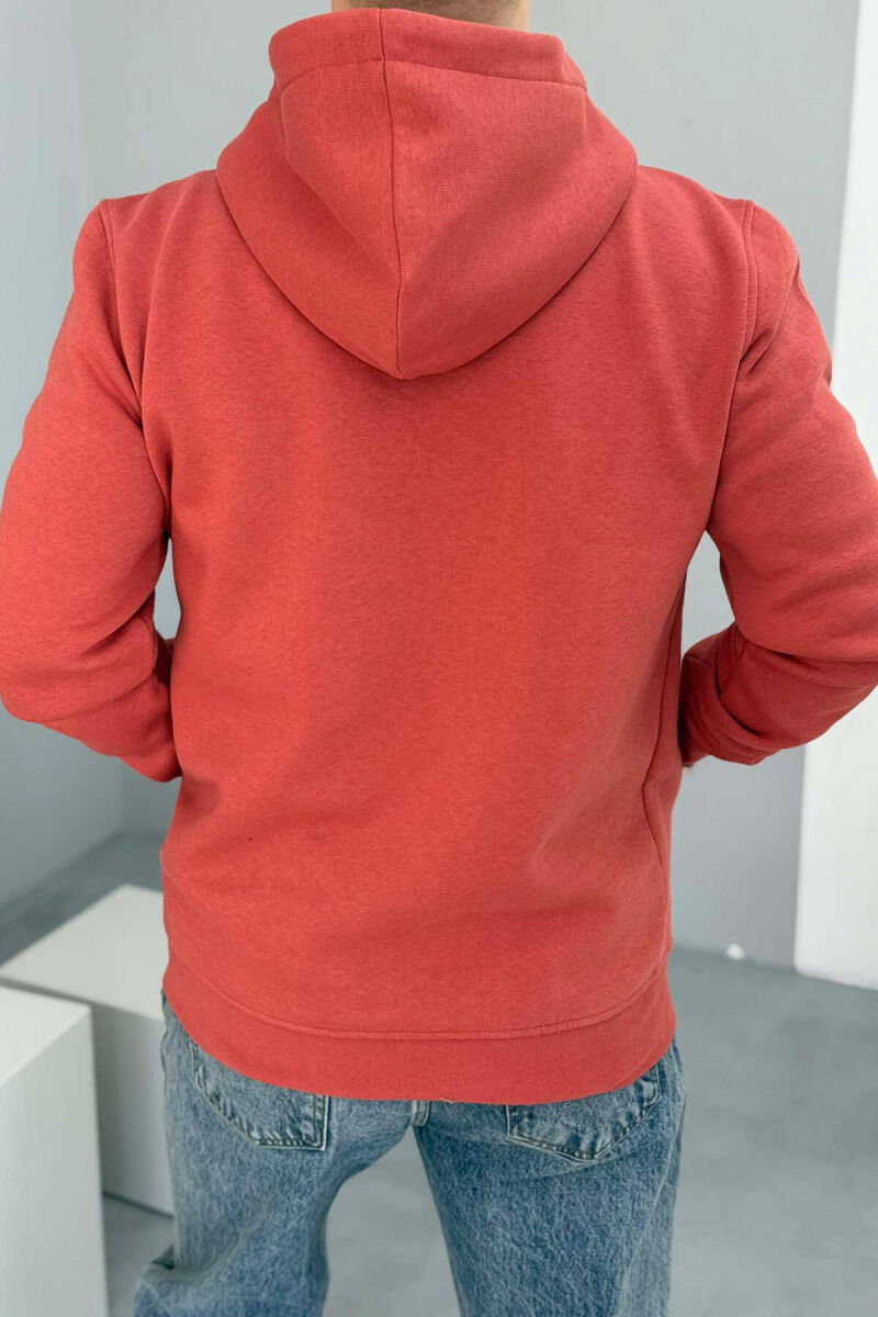 SIMPLE FLUFFY MEN HOODIE IN BRICK COLOR - 4