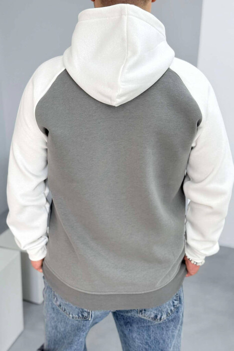 SIMPLE FLUFFY MEN HOODIE IN GREY COLOR - 3