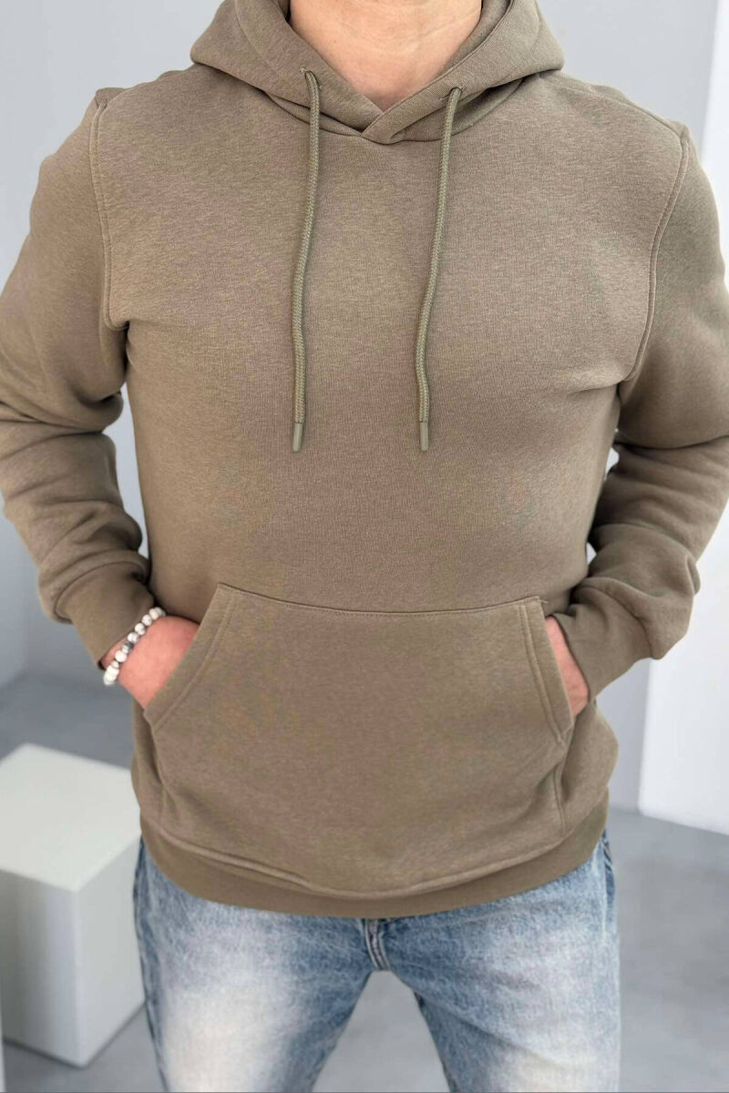 SIMPLE FLUFFY MEN HOODIE IN OLIVE COLOR - 1