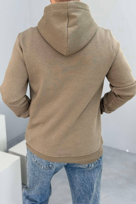 SIMPLE FLUFFY MEN HOODIE IN OLIVE COLOR - 4