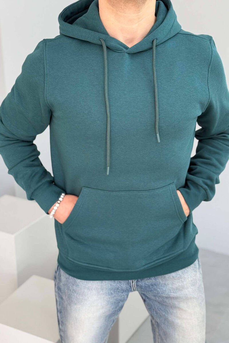 SIMPLE FLUFFY MEN HOODIE IN BLUE STONE COLOR - 1