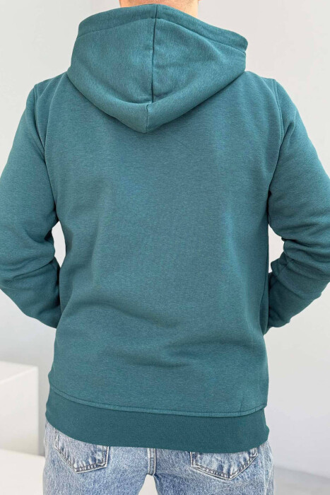 SIMPLE FLUFFY MEN HOODIE IN BLUE STONE COLOR - 2